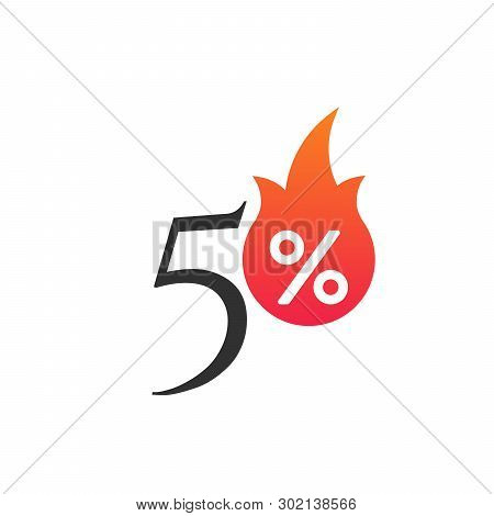 50 Percent Off With The Flame, Burning Sticker, Label Or Icon. Hot Sale Flame And Percent Sign Label