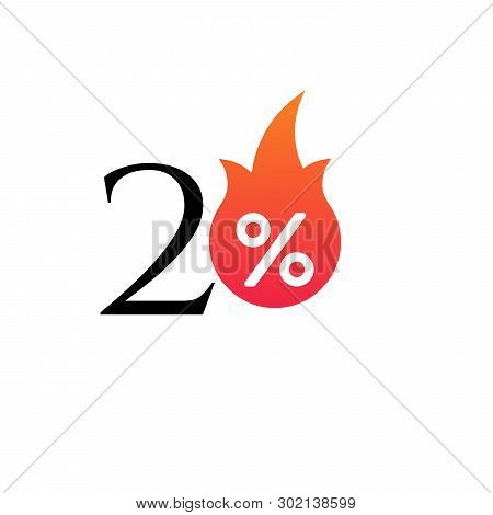20 Percent Off With The Flame, Burning Sticker, Label Or Icon. Hot Sale Flame And Percent Sign Label