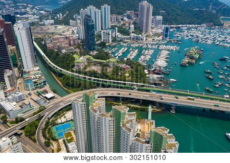 Aberdeen, Hong Kong 12 May 2019: Top down view of Hong Kong typhoon shelter in Aberdeen
