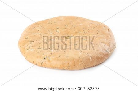 Tasty Pita With Herbs Isolated On White. Fresh Bread