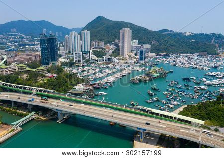 Aberdeen, Hong Kong 12 May 2019: Aerial view of Hong Kong typhoon shelter in aberdeen
