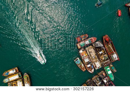 Aberdeen, Hong Kong 12 May 2019: Top view of Hong Kong typhoon shelter in Aberdeen