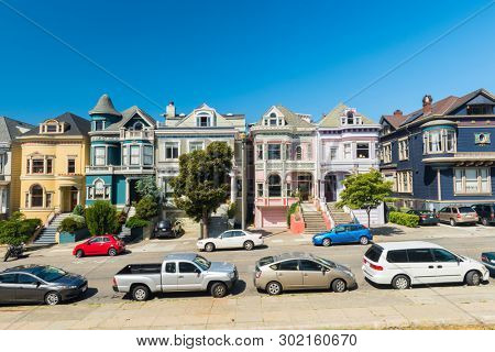Painted Ladies houses seen from Alamo Square in San Francisco. California, USA