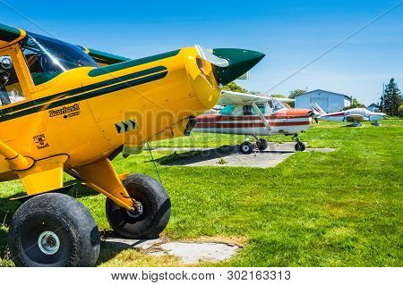 May 7, 2019 - Delta British Columbia: Single Engine Prop Bearhawk 250hp Plane Parked At Delta Herita