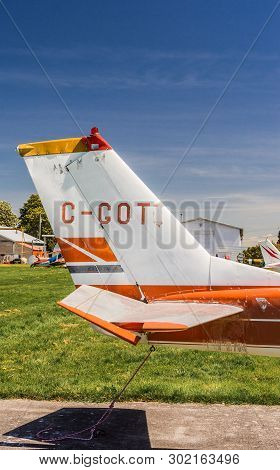 May 7, 2019 - Delta, British Columbia: Tail Section Of Cessna 150g Single Engine Airplane At Delta H