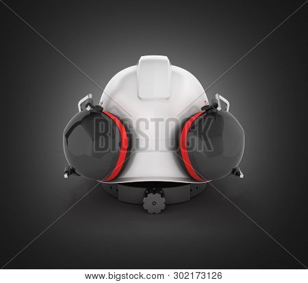 Hard Hat Safety Halmet With Earmuffs Isolated On Black Gradient Background 3d
