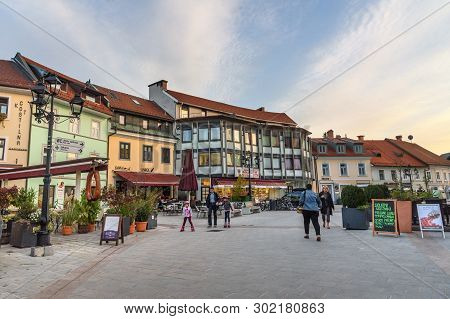 Kranj, Slovenia - October 25, 2018: On The Street Of Old Town Kranj In Slovenia