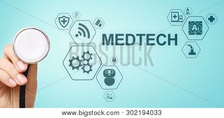 Medtech Medical Technology Information Integration Internet Big Data Concept On Virtual Screen. Doct