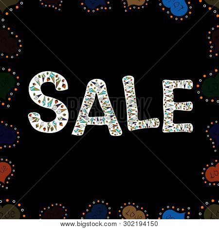 Sale Banner Template Design. Lettering. Vector Illustration. Picture In Black, White And Gray Colors