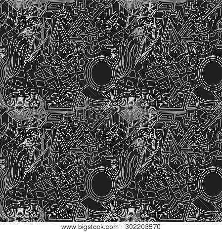 Abstract Black Vector Doodle Background . Seamless Texture