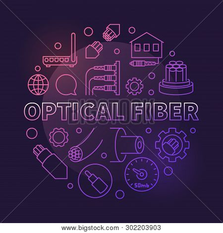 Optical Fiber Vector Round Colorful Outline Illustration On Dark Background