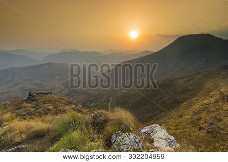 Beautiful Sunset View Valey Of Bandipur View From Hilltop Viewpoint Famous Turist Place Bandipur Nep