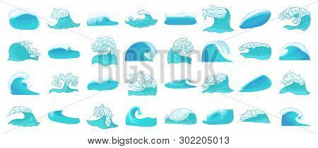 Wave Icon Set. Cartoon Set Of Wave Icons For Web Design Isolated On White Background