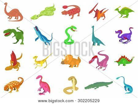 Reptile Icon Set. Cartoon Set Of Reptile Icons For Web Design Isolated On White Background