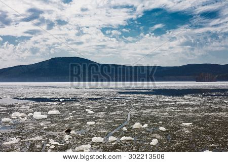Beautiful Mountain Lake, Blue Sky With Clouds.