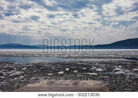 Beautiful Mountain Lake, Blue Sky With Clouds.