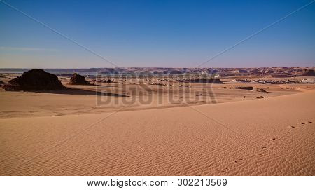 Panoramic Aerial View To Djiara, Ahoita, Daleyala And Boukkou Lakes Group Of Ounianga Serir Lakes At