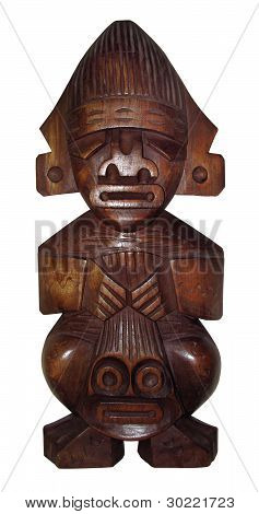wood handmade Peru statue - god Tumi - isolated on white background