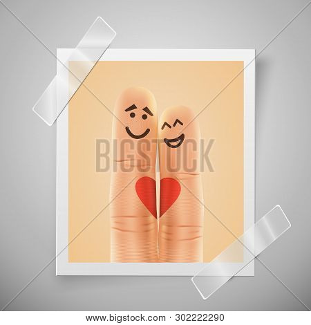 Modern Colorful Vertical Love Motive Photo Frame. Pair Of Happy Fingers Smiley In Love. Photo Sessio