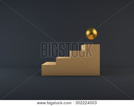 3d Render Beige Cream Stairs And Bronze Sphere Winner Stage, Succsess Concept