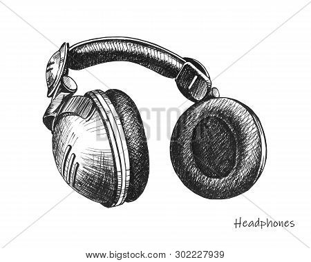 Hand Drawn Headphones On White Backgroud Drawing