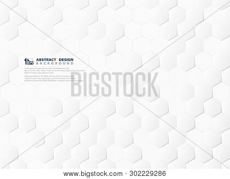 Abstract Hexagon Pattern Technology 3D White And Gray Background. Illustration Vector Eps10