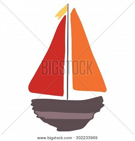 Cute Driftwood Boat Cartoon Vector Illustration Motif Set. Hand Drawn Isolated Seafaring Elements Cl
