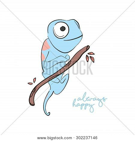 Always Happy Iguana Print.  Hand-drawn Lizard Illustration, Scandinavian Style Kids Roon Decor. Wild