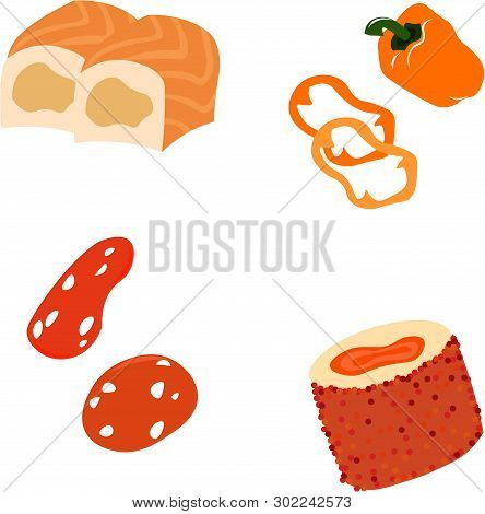 Orange Bright Vector Objects. Food. Menu Design. Illustrations For Children.