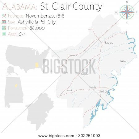 Large And Detailed Map Of Saint Clair County In Alabama, Usa