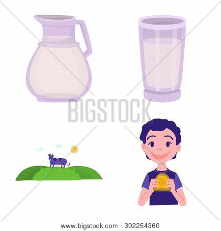 Vector Design Of Food And Dairy Sign. Collection Of Food And Cholesterol Stock Vector Illustration.