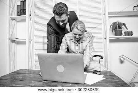 Identifying Harassment. Create Greater Safety And Trust. Sexual Harassment At Work. Man And Woman Co