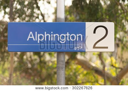 Melbourne, Australia - May 21st 2019: On Platform Sign For Alphington Train Station, Which Is On The