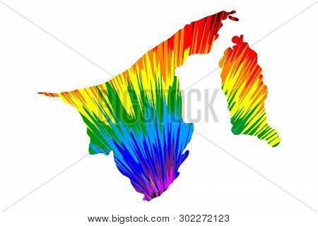 Brunei - Map Is Designed Rainbow Abstract Colorful Pattern, Nation Of Brunei, The Abode Of Peace Map