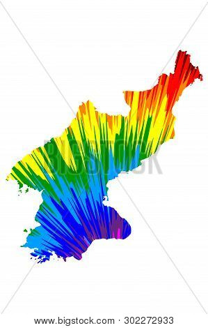 North Korea - Map Is Designed Rainbow Abstract Colorful Pattern, Democratic Peoples Republic Of Kore
