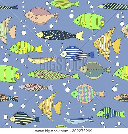 Vector Seamless Pattern Of Tropical Sea Fishes