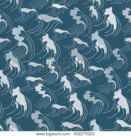 Ocean Waves Seamless Pattern. Sea Wave Blue Background