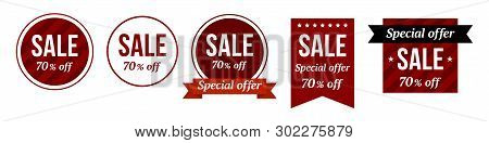 Set Of Sale Tags With Text - Special Offer, 70% Off. Isolated On White Bacjground. Vector Color Labe