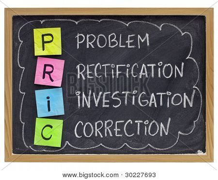 Pric (Problem, Berichtigung, Untersuchung, Korrektur) gute Managementpraktiken klebrig