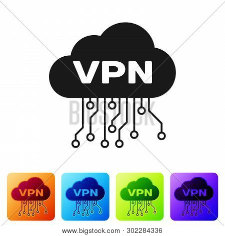 Black Cloud Vpn Interface Icon Isolated On White Background. Software Integration. Set Icon In Color