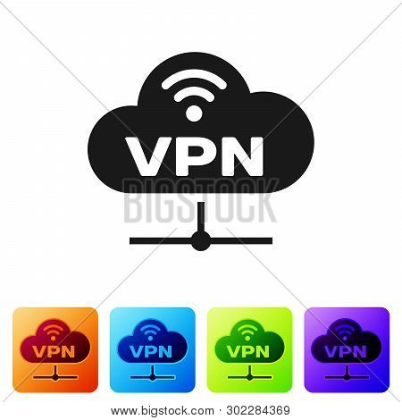 Black Vpn Network Cloud Connection Icon Isolated On White Background. Social Technology. Cloud Compu