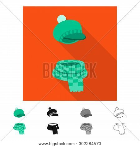 Vector Design Of Hat And Scarf Symbol. Collection Of Hat And Green Stock Vector Illustration.