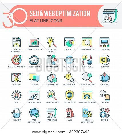Set Of Filled Outline Multicolor Icons On Following Themes - Seo Services, Internet Marketing, Web D