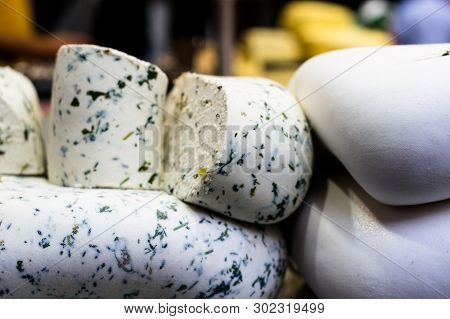 Macro Shot Of Roadside Stall Selling Homemade Cottage Cheese Paneer