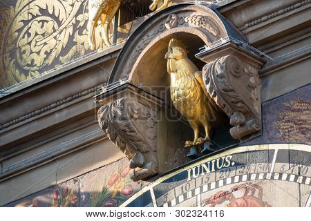 An image of the golden rooster at town hall Heilbronn astronomical clock