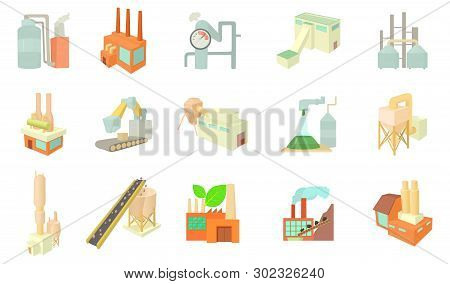 Factory Icon Set. Cartoon Set Of Factory Icons For Web Design Isolated On White Background