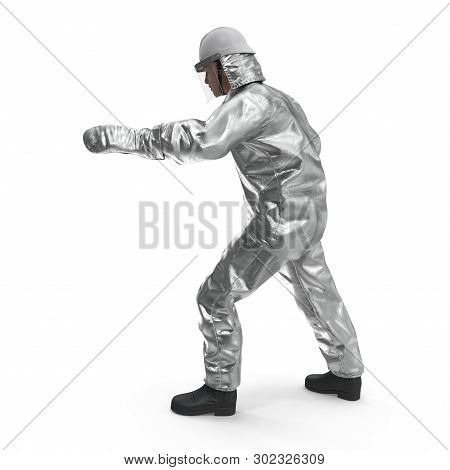 Firefighter Wearing Special Hazard Clothing Isolated 3d Illustration