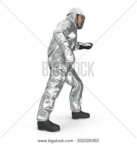 Firefighter Wearing Special Hazard Clothing Isolated 3d Illustration