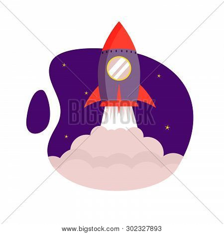 Concept Vector Illustration Rocket Takeoff, Launch For Start Of Business, New Product, Start Up, Pro