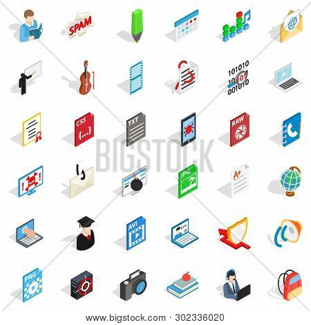 Compendium Icons Set. Isometric Set Of 36 Compendium Icons For Web Isolated On White Background